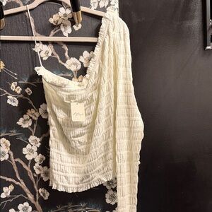 Free People Cream One-Shoulder Textured Top